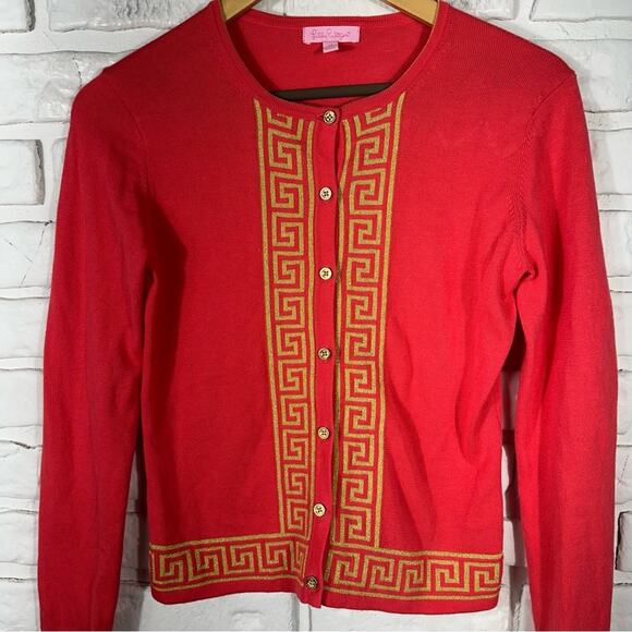 Lilly Pulitzer Greek Key Pink Cardigan Sweater Size XS - Picture 6 of 9